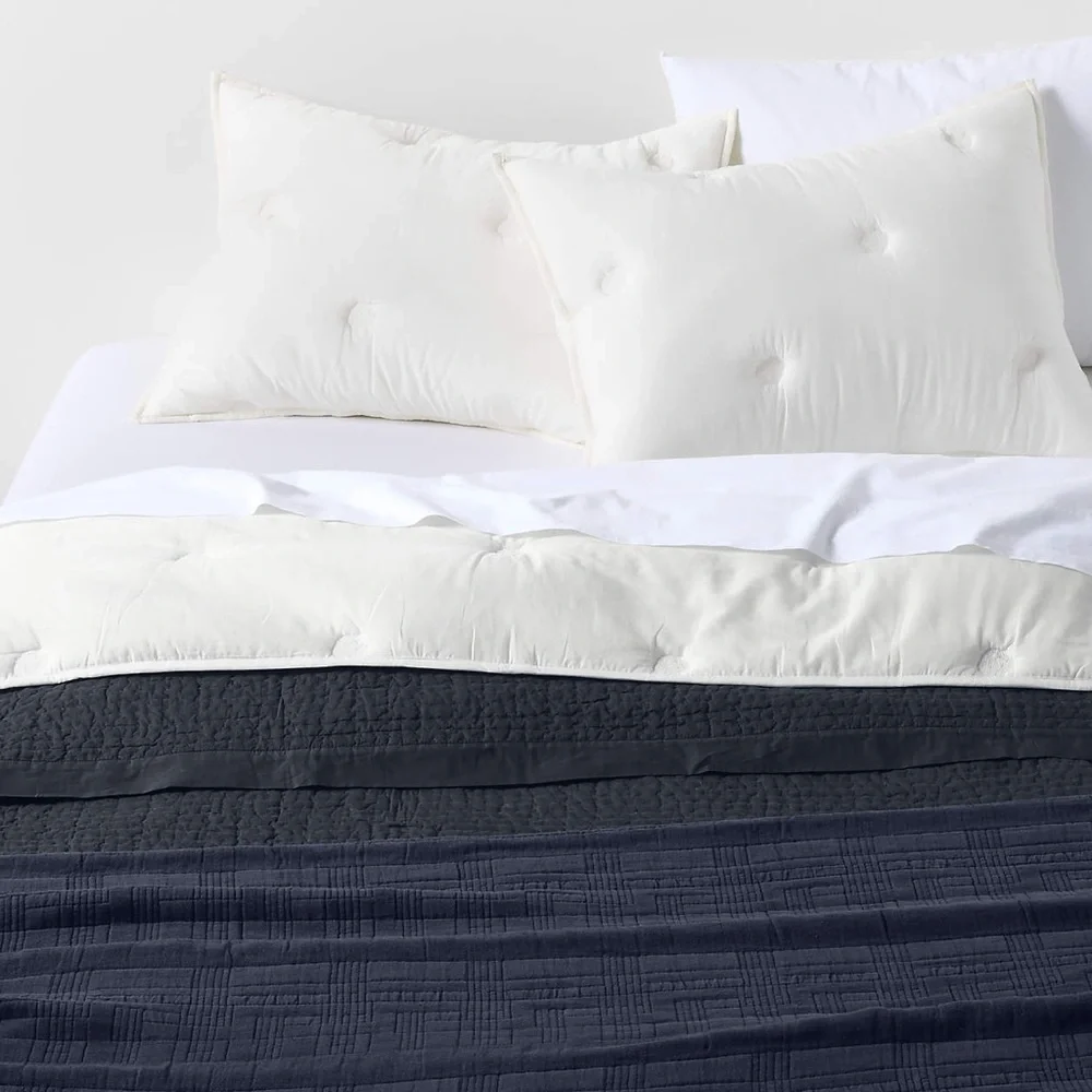 NWT Crate & Barrel Organic Cotton Voile Pampas Ivory Queen Bed Sham